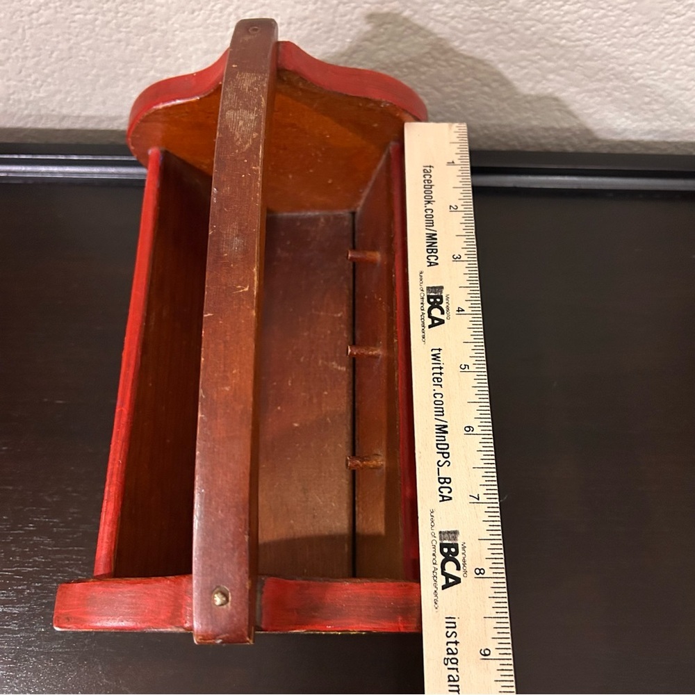 Vintage Wooden Storage Caddy Folk Art Rustic Farmhouse Primitive handmade - Picture 9 of 14